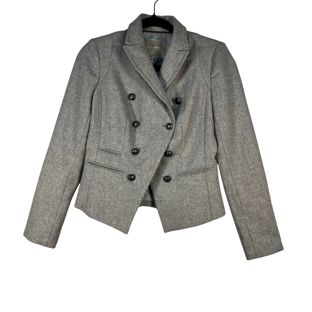 Banana Republic Double Breasted Blazer Women's Gray Wool Blend Size 0‎